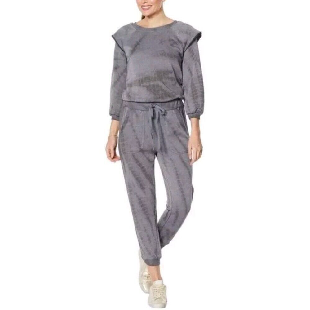 Democracy Blue Grey Tie Dye French‎ Terry Knit Jogger Jumpsuit XS NWT